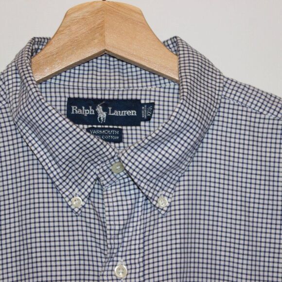 Ralph Lauren Black White Check 100% Cotton Blend Button-Up Shirts Men Size 17.5 - Picture 5 of 11